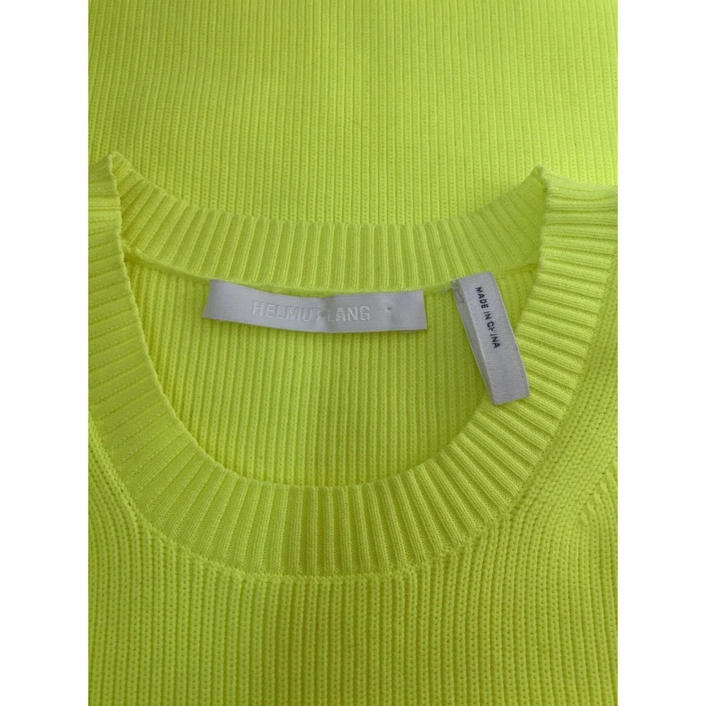Helmut Lang Neon Yellow Mini Dress Ribbed Knit Sheath Short Sleeve Crew … - Picture 7 of 7